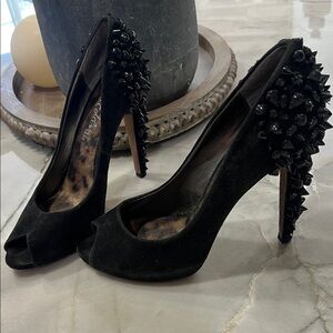 Sam Edelman Black Embellished Peep-Toe Heels